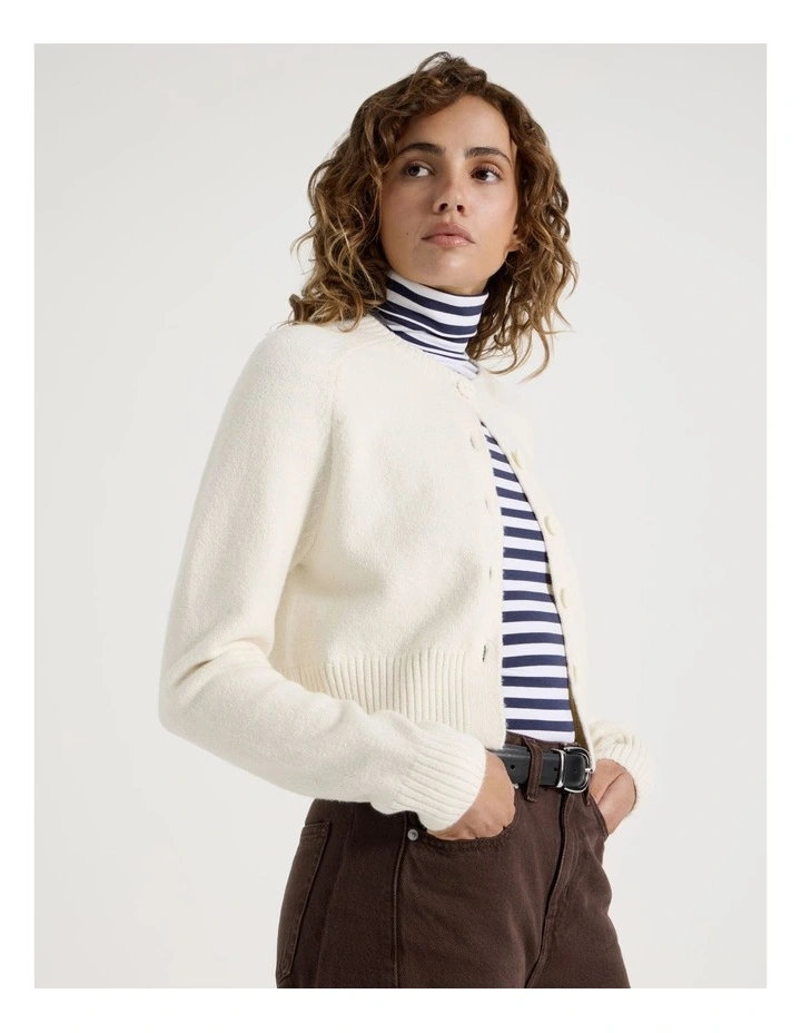 Round Neck Button Through Cardigan in Egret image 4