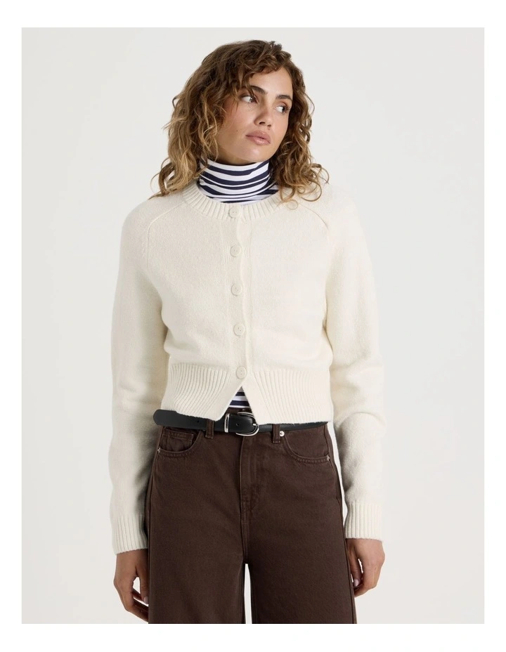Round Neck Button Through Cardigan in Egret image 5