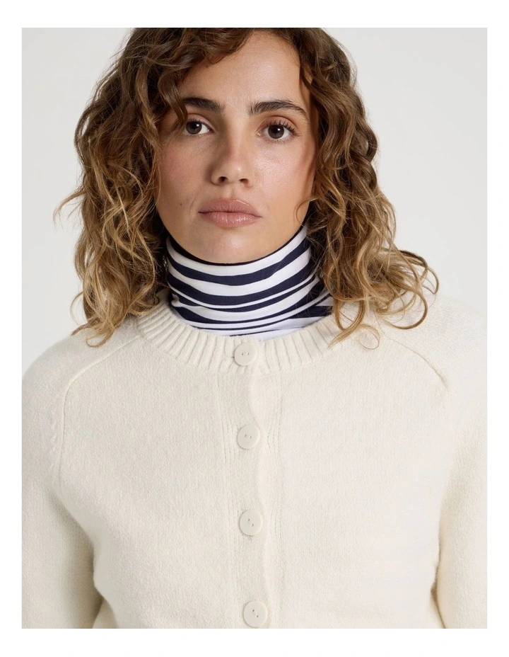 Round Neck Button Through Cardigan in Egret image 7
