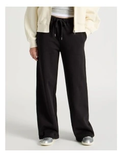 Wide Leg Fleece Pants in Black