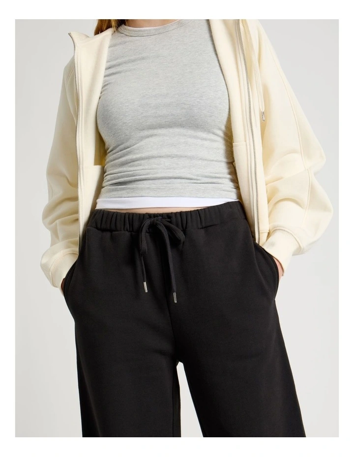 Wide Leg Fleece Pants in Black image 3
