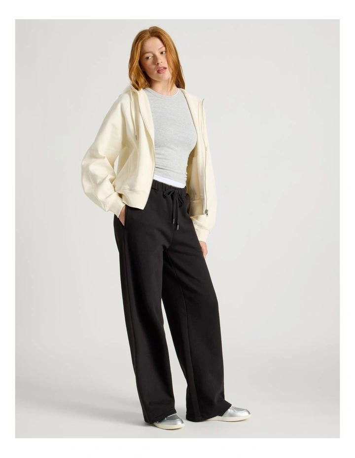 Wide Leg Fleece Pants in Black image 4