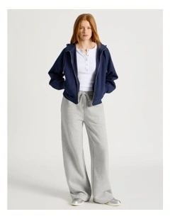 Wide Leg Fleece Pants in Light Heather Grey