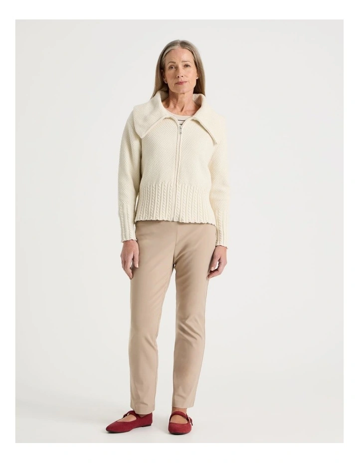 Cable Hem And Cuff Zip Up Cardigan in Ivory image 3