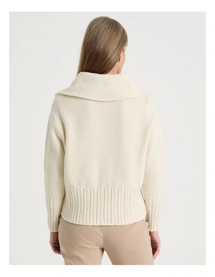 Cable Hem And Cuff Zip Up Cardigan in Ivory image 5