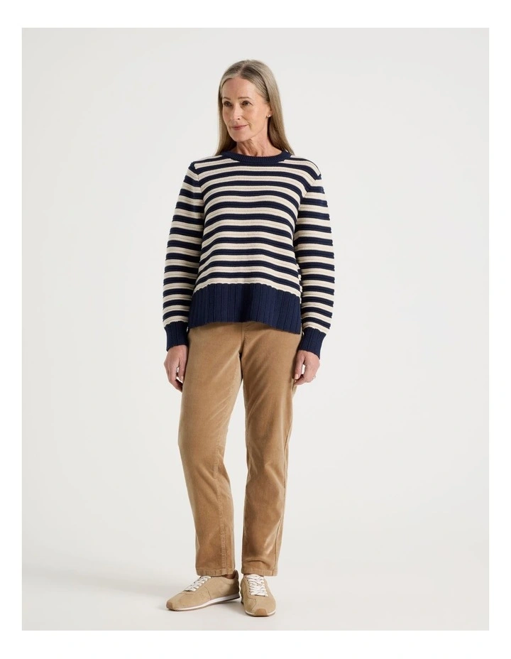 Stripe Long Sleeve Jumper With Pointelle Trims in Navy image 3