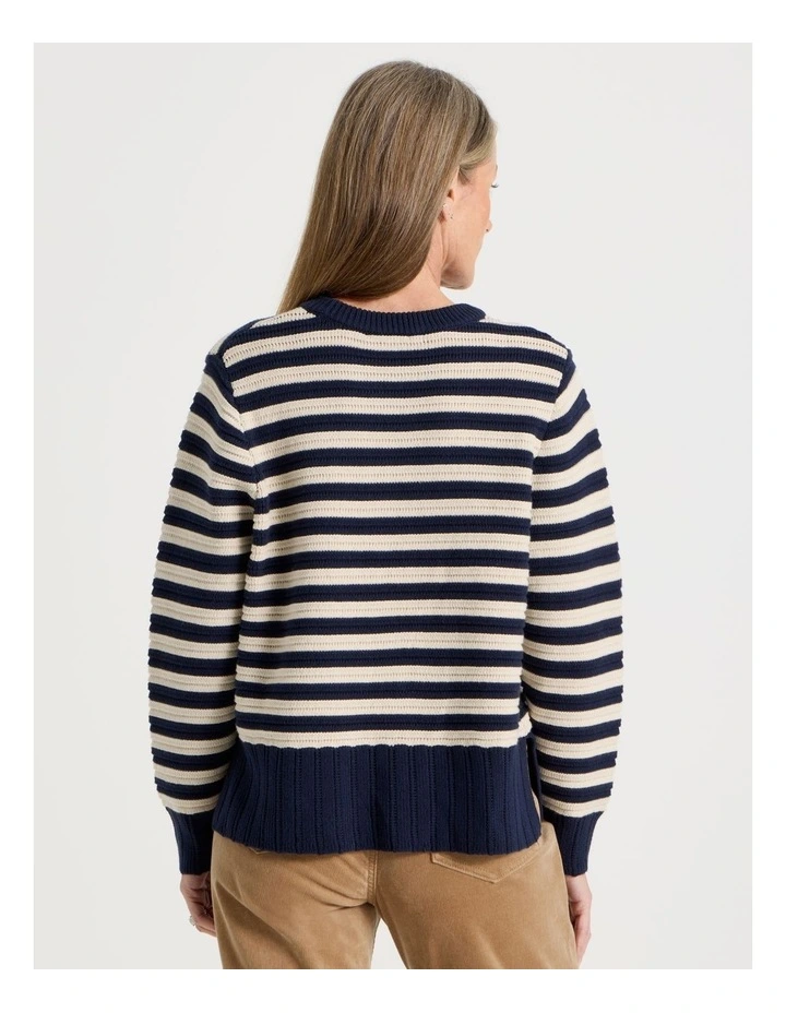 Stripe Long Sleeve Jumper With Pointelle Trims in Navy image 5