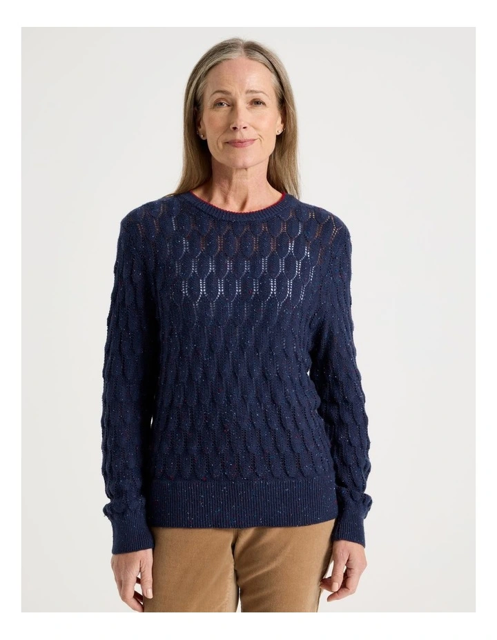 Pointelle Jumper with 3/4 Sleeve in Denim image 1