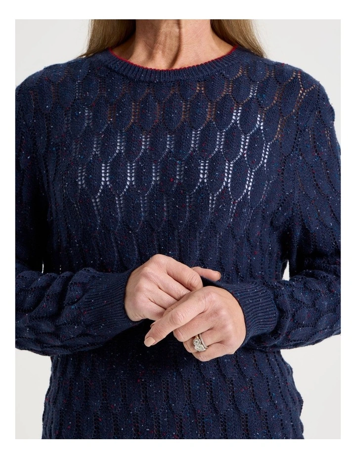 Pointelle Jumper with 3/4 Sleeve in Denim image 2