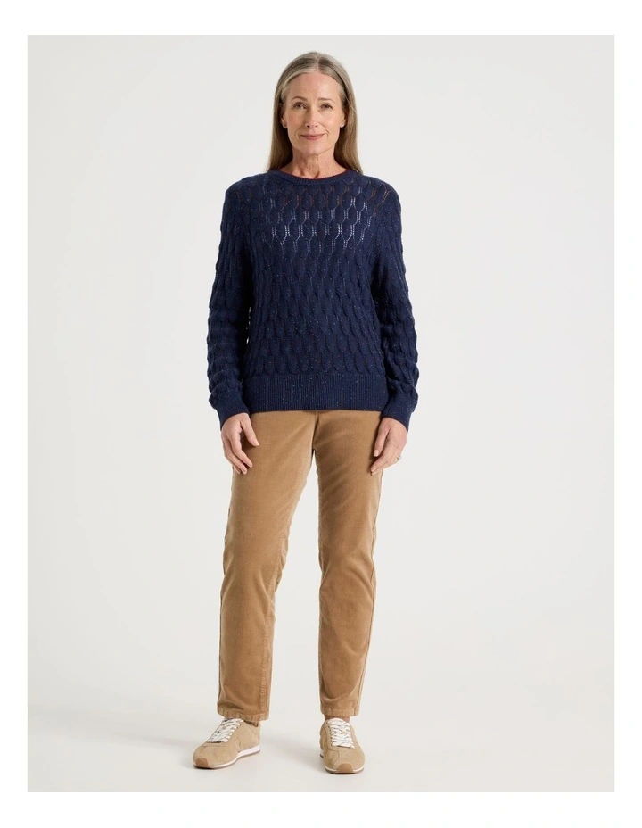 Pointelle Jumper with 3/4 Sleeve in Denim image 3