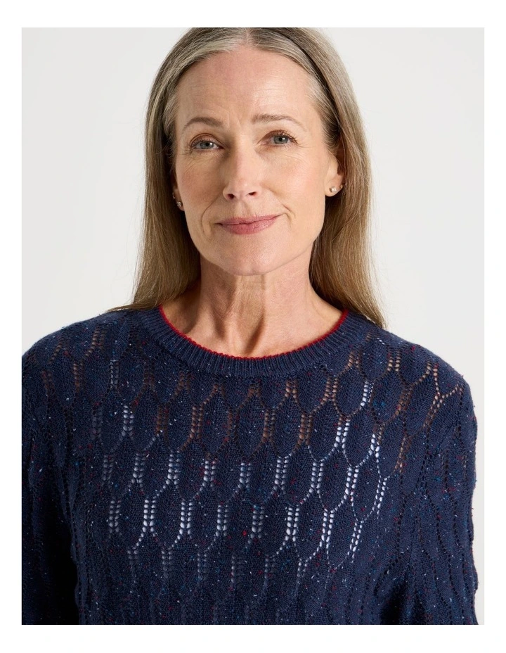 Pointelle Jumper with 3/4 Sleeve in Denim image 4