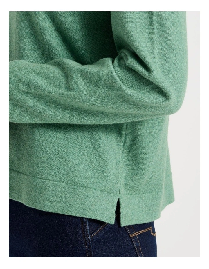Button Shoulder Long Sleeve Jumper With Fold Neck in Green Marble image 6