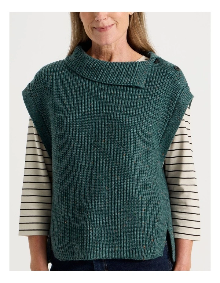 Button Shoulder Cocoon Vest in Green image 3