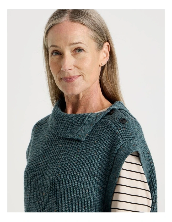 Button Shoulder Cocoon Vest in Green image 4