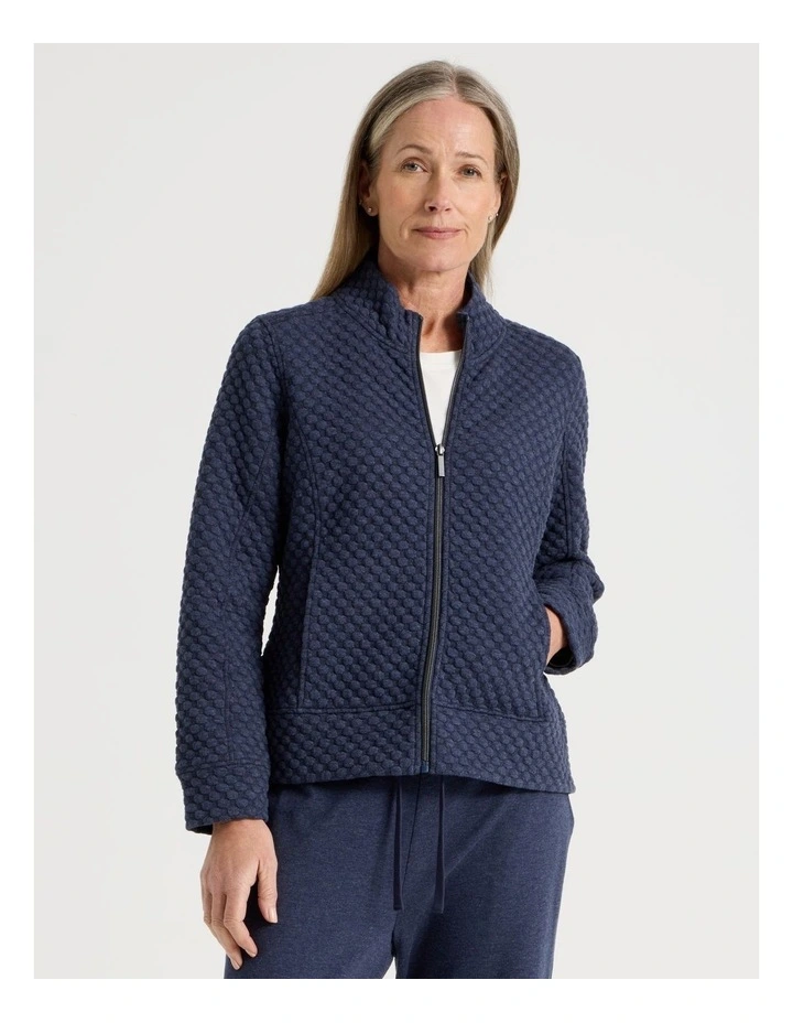 Zip Through Sweat Top With Princess Seams in Navy Marle image 1