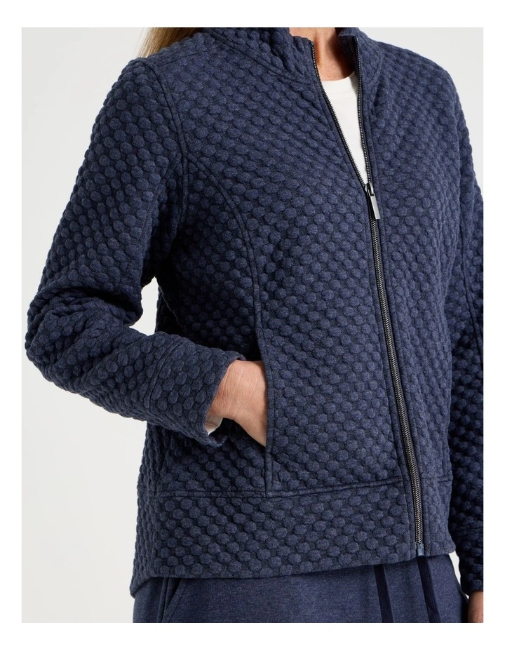 Zip Through Sweat Top With Princess Seams in Navy Marle image 3