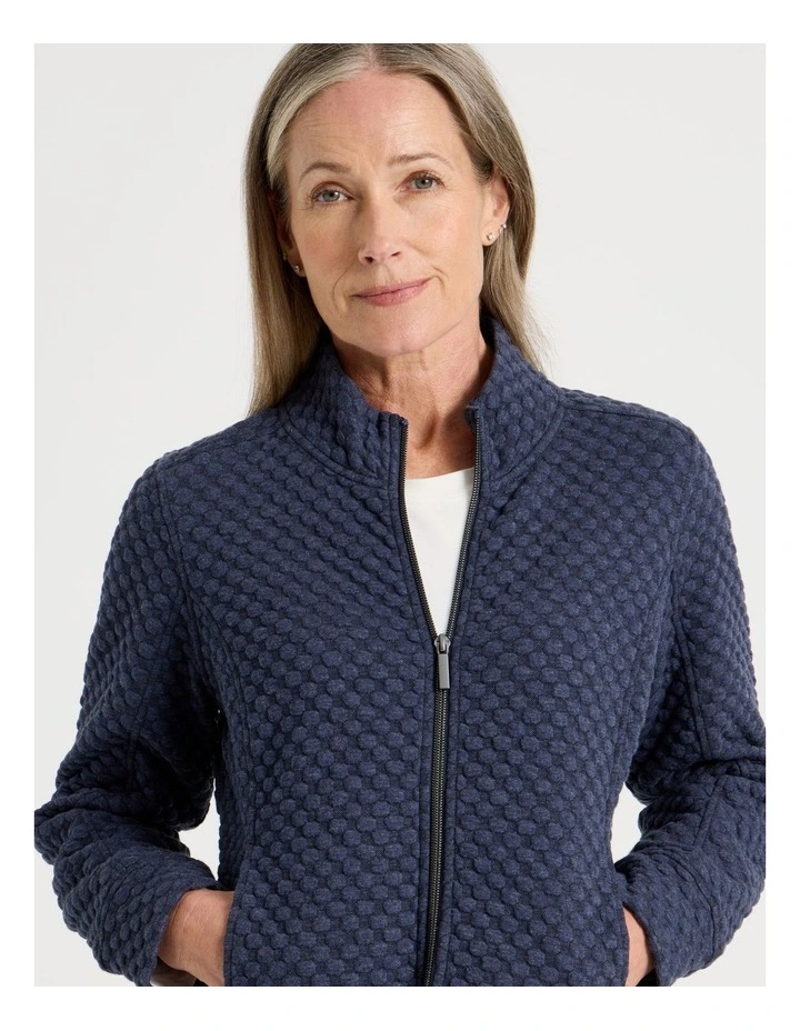 Zip Through Sweat Top With Princess Seams in Navy Marle image 4