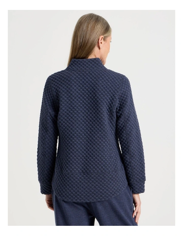 Zip Through Sweat Top With Princess Seams in Navy Marle image 5