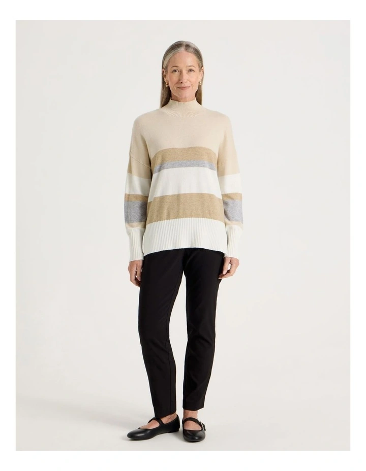 Wide Stripe Long Sleeve Turtle Neck Jumper in Stone Stripe image 3