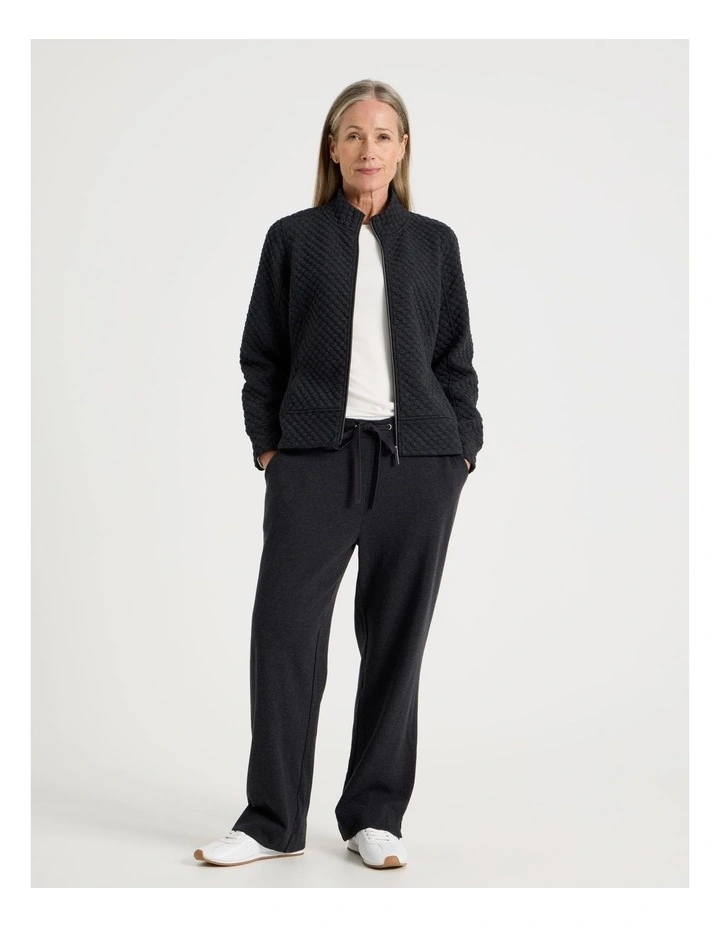 Zip Through Sweat Top With Princess Seams in Charcoal Marle image 2