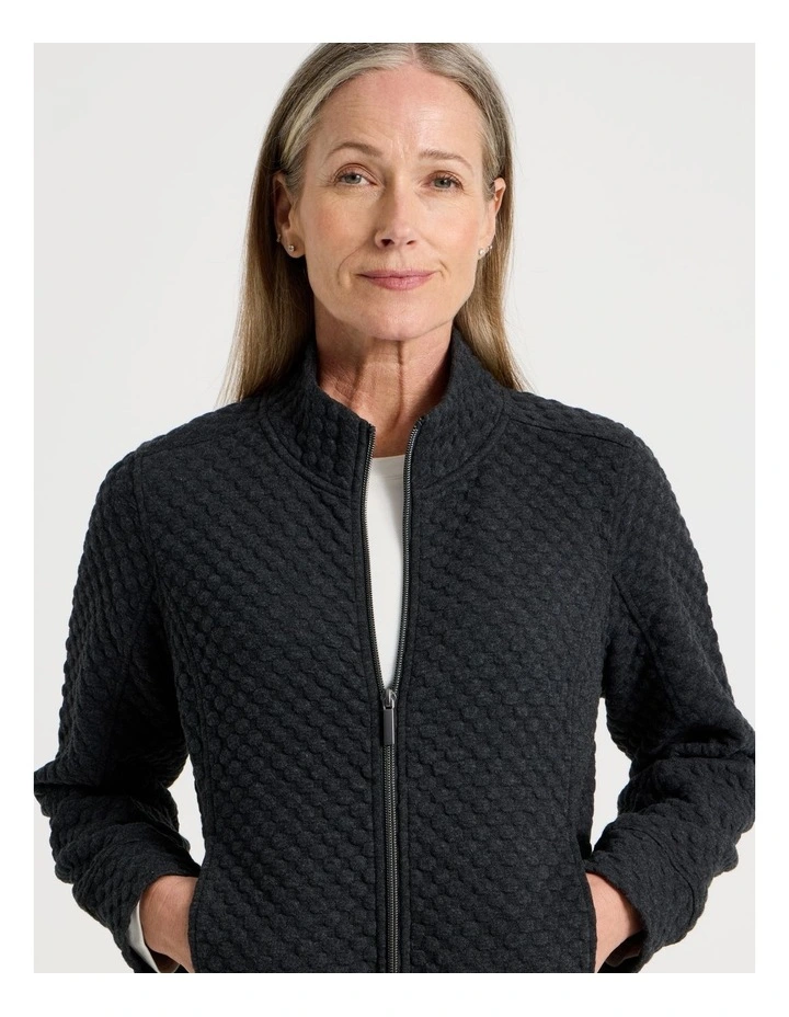 Zip Through Sweat Top With Princess Seams in Charcoal Marle image 3