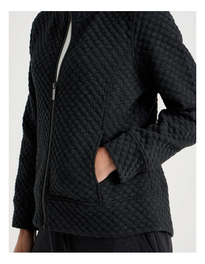 Zip Through Sweat Top With Princess Seams in Charcoal Marle image 4