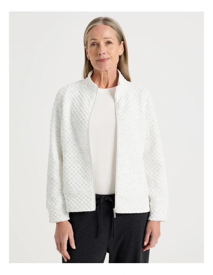 Zip Through Sweat Top With Princess Seams in Ivory image 1