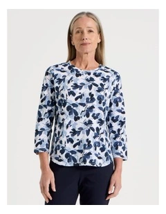 3/4 Sleeve Wardrobe Staple Tee in Blues Floral