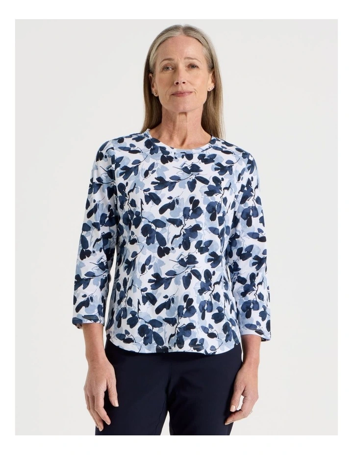 3/4 Sleeve Wardrobe Staple Tee in Blues Floral image 1