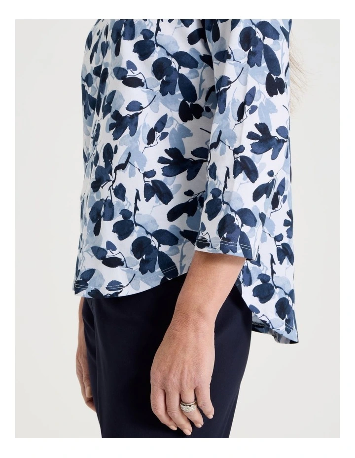3/4 Sleeve Wardrobe Staple Tee in Blues Floral image 4