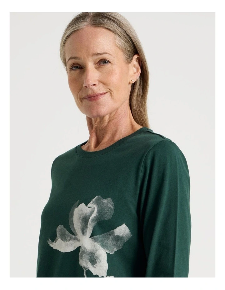 3/4 Sleeve Wardrobe Staple Tee in Forest Placement Print Floral image 4