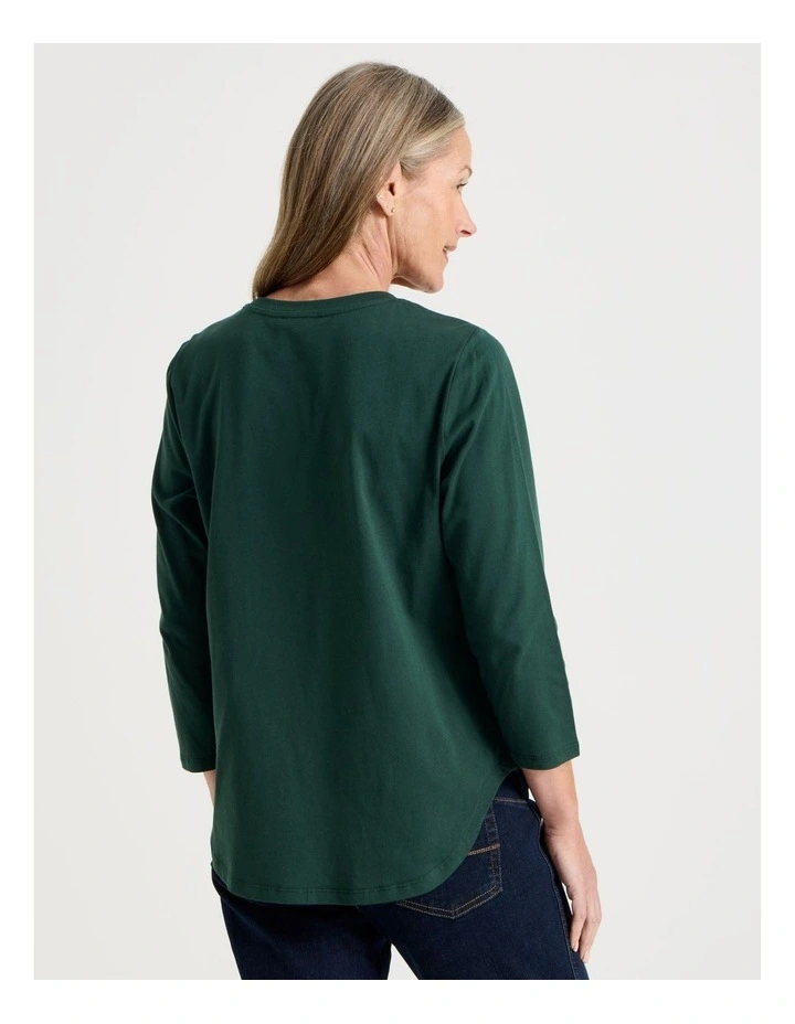 3/4 Sleeve Wardrobe Staple Tee in Forest Placement Print Floral image 5