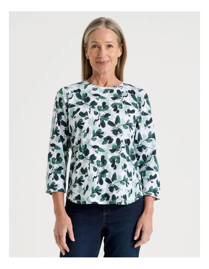 3/4 Sleeve Wardrobe Staple Tee in Greens Floral image 1