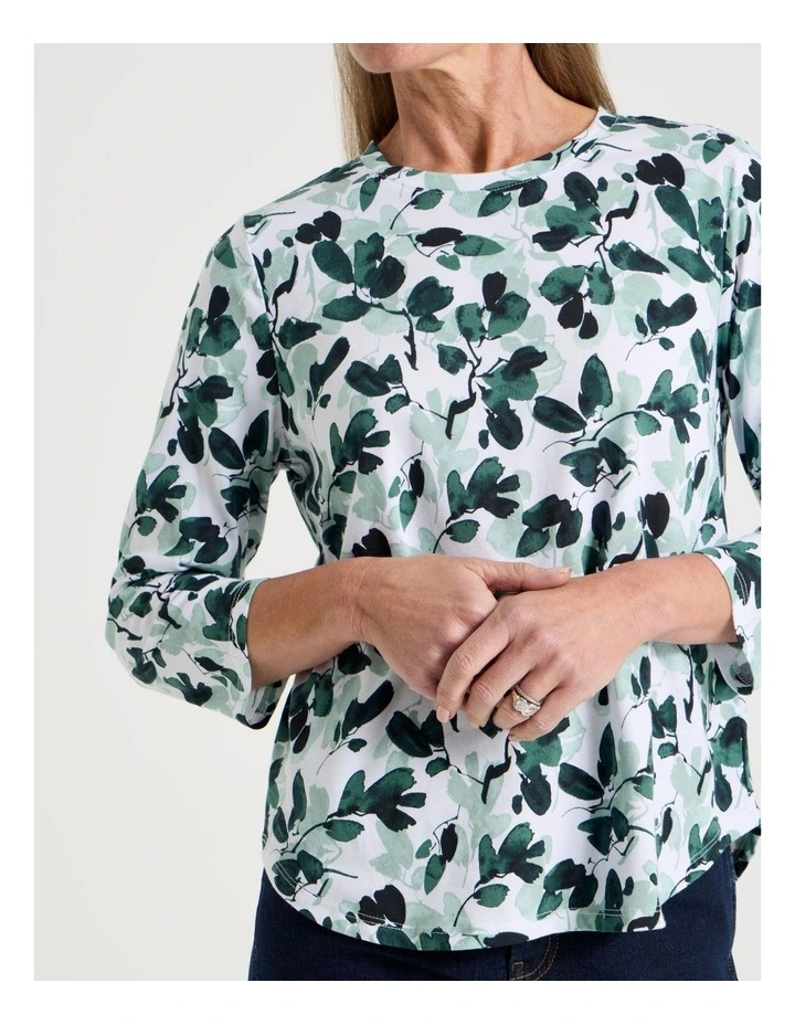3/4 Sleeve Wardrobe Staple Tee in Greens Floral image 2