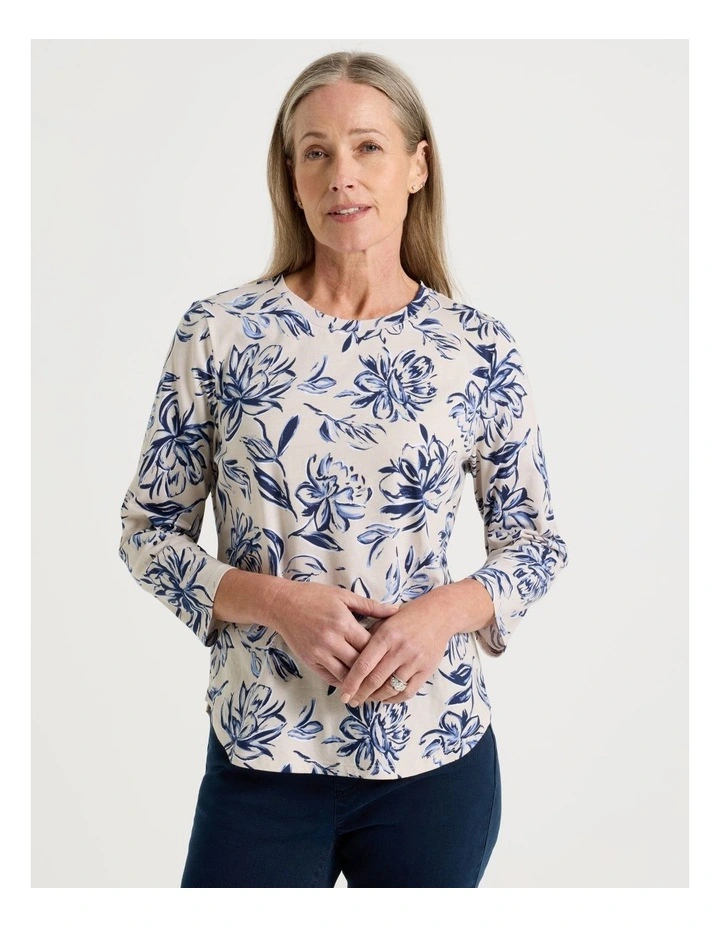3/4 Sleeve Wardrobe Staple Tee in Oat Floral Print image 1