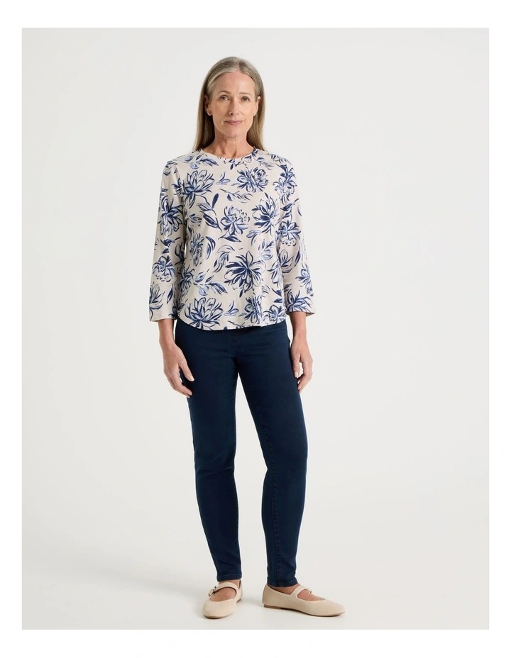 3/4 Sleeve Wardrobe Staple Tee in Oat Floral Print image 2