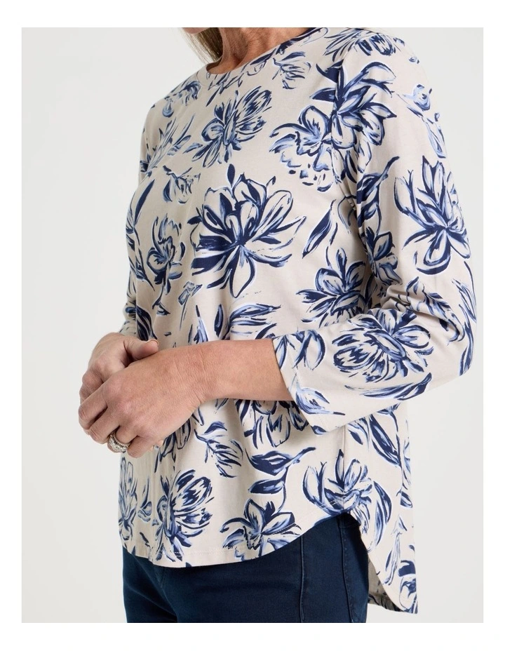 3/4 Sleeve Wardrobe Staple Tee in Oat Floral Print image 3