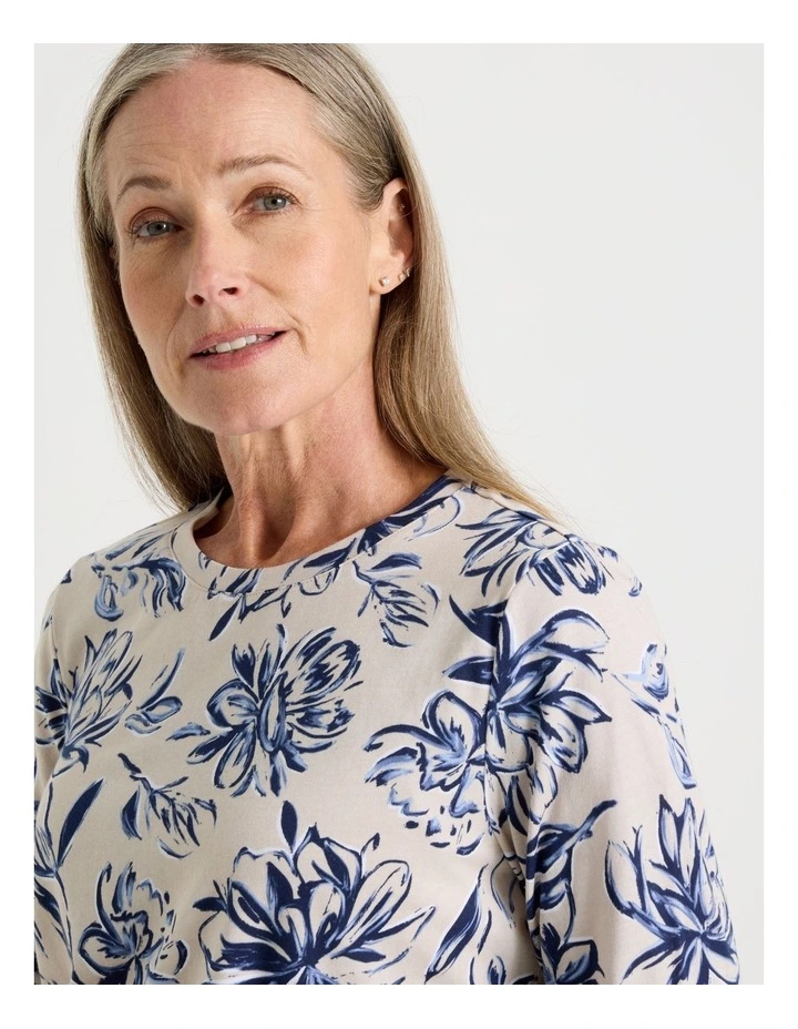 3/4 Sleeve Wardrobe Staple Tee in Oat Floral Print image 4