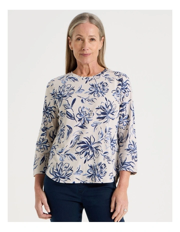 3/4 Sleeve Wardrobe Staple Tee in Oat Floral Print image 5