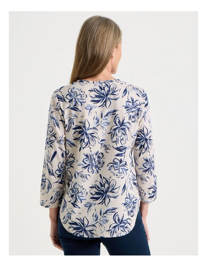 3/4 Sleeve Wardrobe Staple Tee in Oat Floral Print image 6