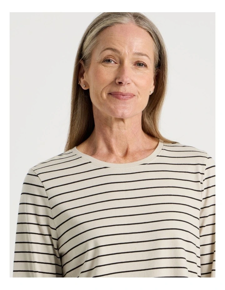 3/4 Sleeve Wardrobe Staple Tee in Neutral/Black Stripe image 3