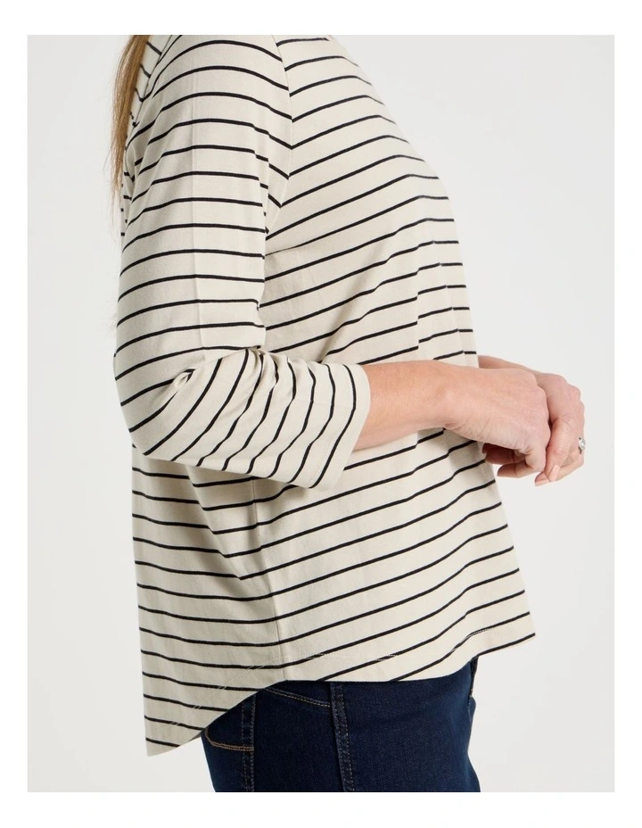 3/4 Sleeve Wardrobe Staple Tee in Neutral/Black Stripe image 4