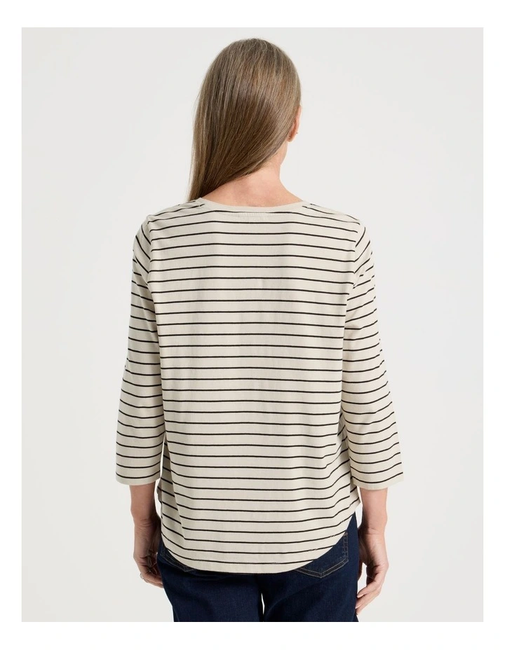 3/4 Sleeve Wardrobe Staple Tee in Neutral/Black Stripe image 5