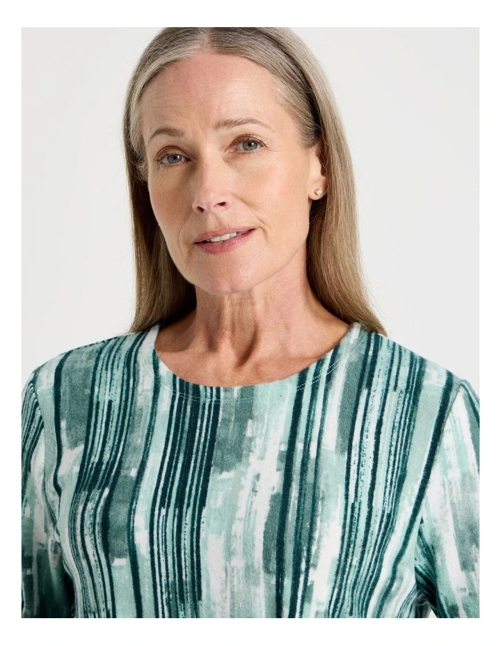 Long Sleeve Soft Touch Tee With Crew Neck in Greens Vertical Coastal Stripe image 2