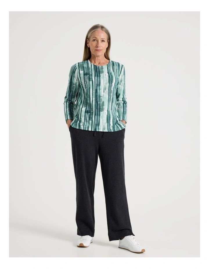 Long Sleeve Soft Touch Tee With Crew Neck in Greens Vertical Coastal Stripe image 3