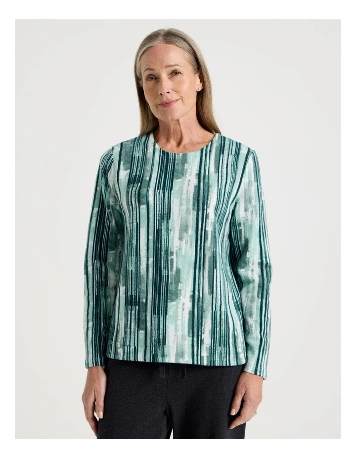 Long Sleeve Soft Touch Tee With Crew Neck in Greens Vertical Coastal Stripe image 4