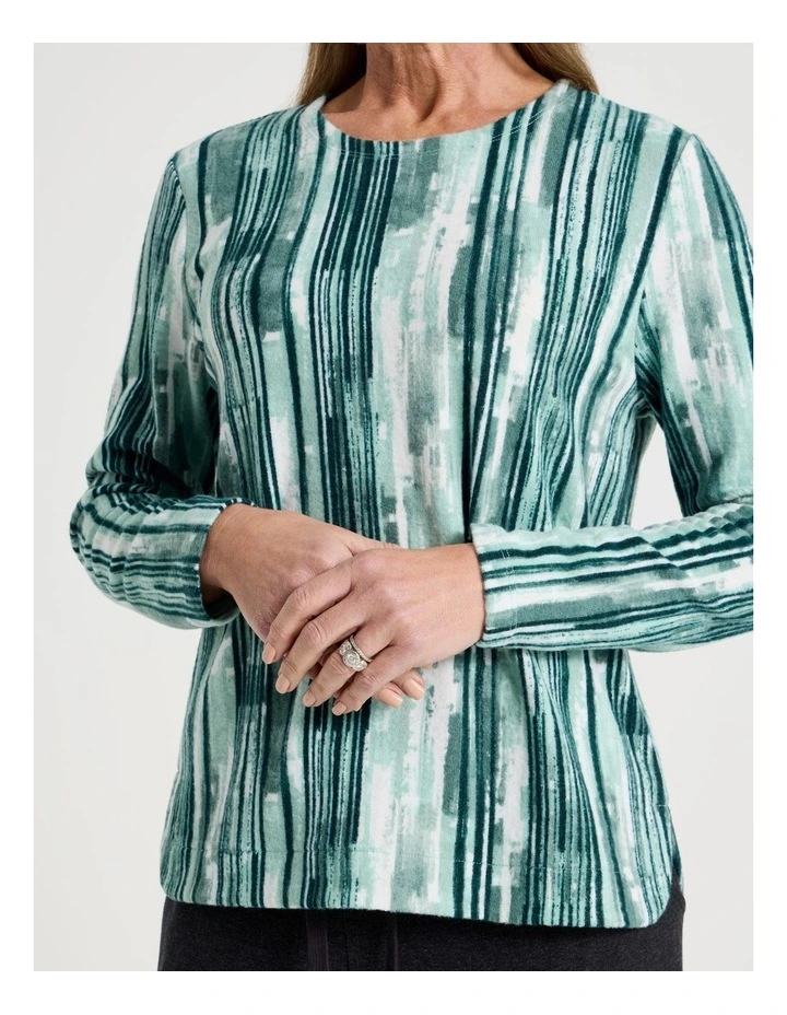 Long Sleeve Soft Touch Tee With Crew Neck in Greens Vertical Coastal Stripe image 5