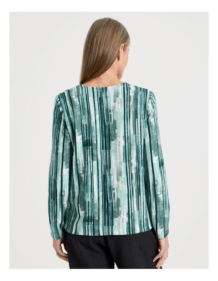 Long Sleeve Soft Touch Tee With Crew Neck in Greens Vertical Coastal Stripe image 6