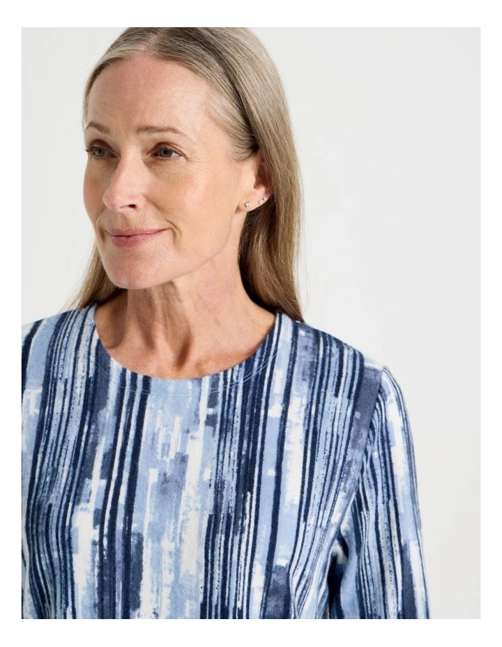 Long Sleeve Soft Touch Tee With Crew Neck in Blues Vertical Coastal Stripe image 2