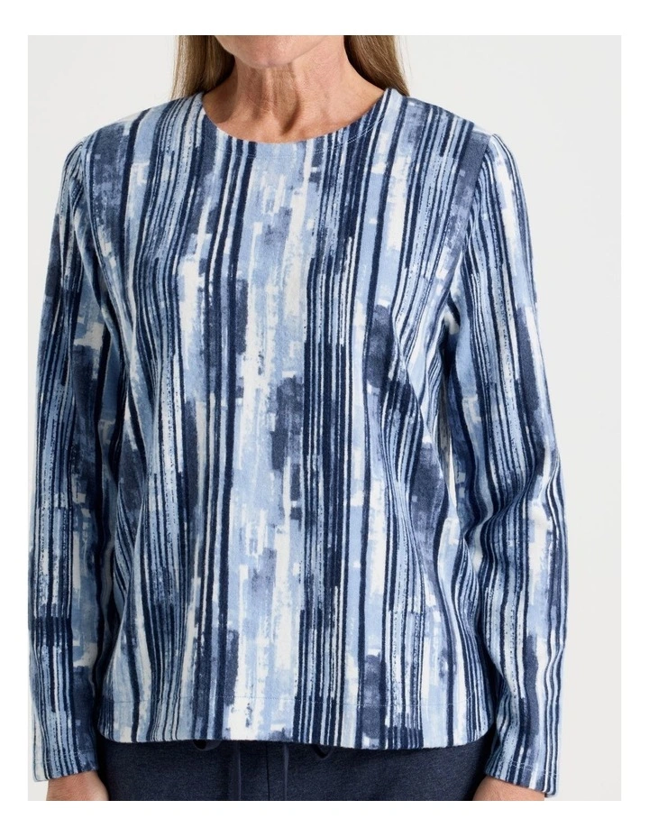 Long Sleeve Soft Touch Tee With Crew Neck in Blues Vertical Coastal Stripe image 4